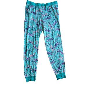 Munki Munki Womens Teal Jogger Pajama Pants P‎ and purple dragonfly Size L
